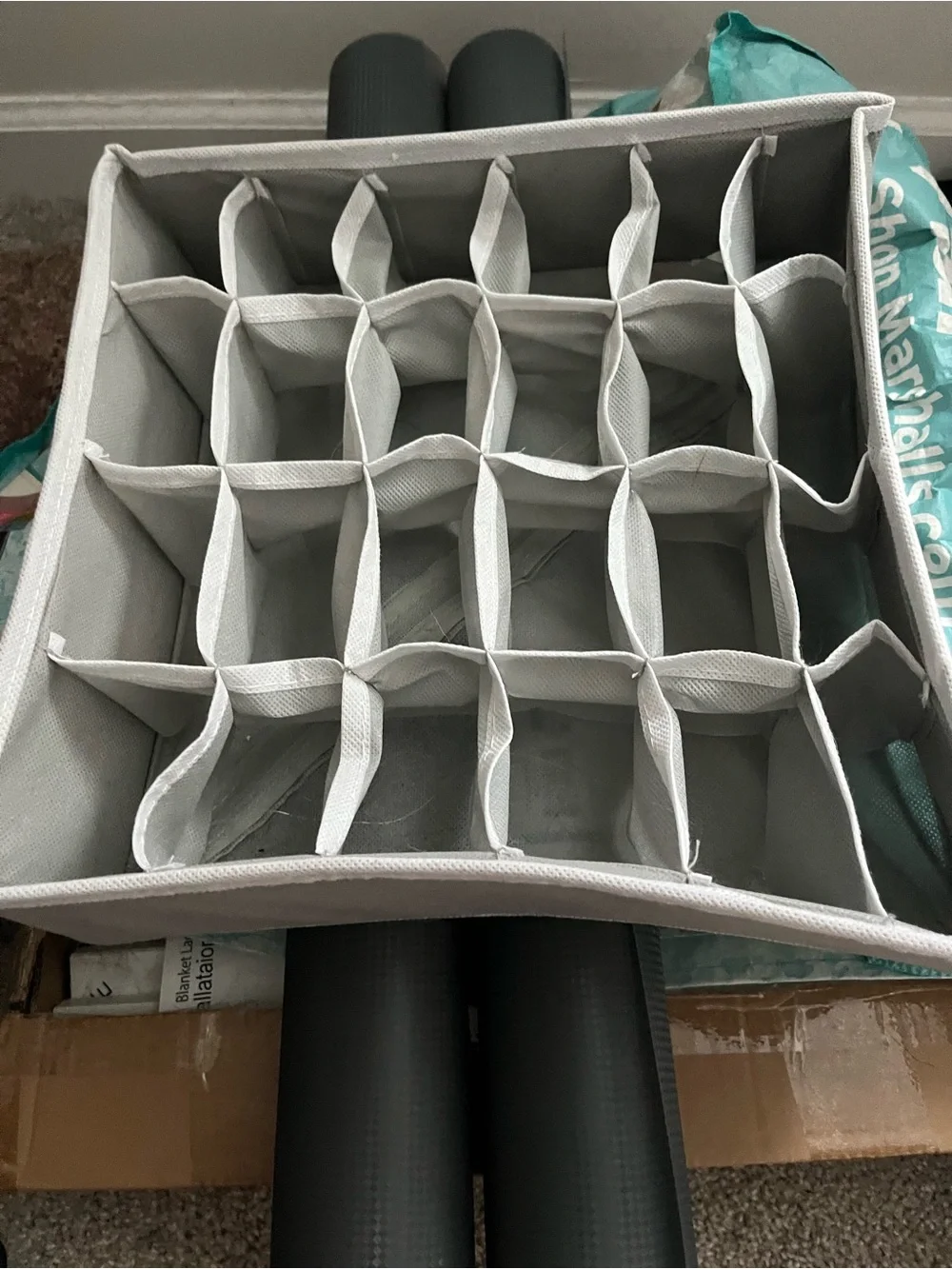 Neutral Fabric Grid Storage Organizer - multi-compartment